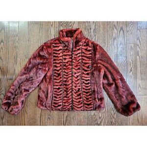 1 Madison Women's Faux Fur Coat Size Large Red Jacket